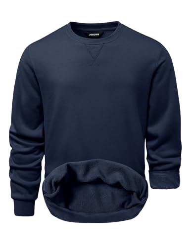 JMIERR Sweatshirt Herren Fleece Baumwolle Rundhals Hoodie Basic Fleecepullover Winter Langarm Sweatshirts Warm Gefüttert Outdoorshirts Blau XXL von JMIERR