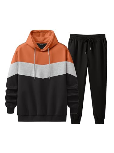 JMIERR Trainingsanzug Herren 2 Teiliges Jogging Anzug Set mit Taschen Hoodies mit Hose Männer Baggy Sportanzug Basic Freizeitanzug Orange 3XL von JMIERR