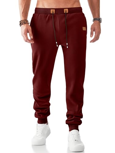 JMIERR Warme Gefütterte Jogginghose Herren Sporthose Lange Sweathose Casual Trainingshose Hosen Freizeithose Tmit Taschen Rot 3XL von JMIERR