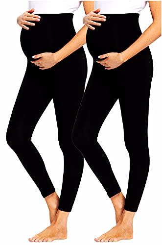 JMIHTA Umstandsleggings 2er Pack Leggings Lange Umstandshose Baumwolle Stretch Dünn Blickdichte Schwangerschaft Hosen Leggings Jogginghose Freizeithose für Schwangere (2 Stück/Schwarz, 3XL) von JMITHA