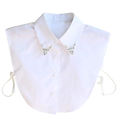 JMITHA Frauen Kragen Abnehmbarer Kragen Damen Blusenkragen Abnehmbare Hälfte Shirt Bluse mit Knöpfen Chiffon Kragen Baumwolle Kragen (Weiß 04) von JMITHA