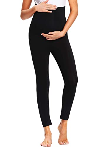 JMITHA Freizeithose für Schwangere, Umstandsleggings, Schwangerschaftsleggings aus Baumwolle, Dünn Leggings für Schwangere, Blickdichte Besonders Bequem Schwangerschaft Hosen (2XL, Schwarz-7/8 Länge) von JMITHA