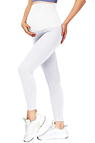 JMITHA Umstandsleggings, Freizeithose für Schwangere, Schwangerschaftsleggings Umstandshose Leggings Baumwolle Stretch Besonders Bequem Schwangerschaft Hosen (Weiß, L) von JMITHA