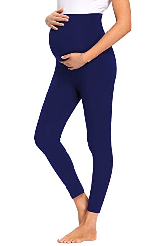 JMITHA Umstandsleggings, Lange Umstandshose Leggings Baumwolle Stretch Dünn Blickdichte Schwangerschaft Hosen Leggings Jogginghose Freizeithose für Schwangere (Blau, S) von JMITHA