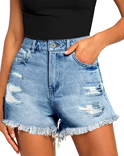 Jmitha Damen Junior-Shorts Mid Waist Distressed Raw Edge Stretch Jeans Shorts - Blau - 40 Jmitha Damen Junior-Shorts Mid Waist Distressed Raw Edge Stretch Jeans Shorts - Blau - 40 von JMITHA