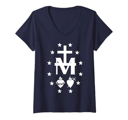 Damen Miraculous Medal T-Shirt mit katholischer seliger Jungfrau Maria T-Shirt mit V-Ausschnitt Damen Miraculous Medal T-Shirt mit katholischer seliger Jungfrau Maria T-Shirt mit V-Ausschnitt von JMJ Brands