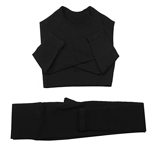 JMKANGING Yoga Outfit Damen Set 2 Stück Langarm Top und hohe Taille Leggings für Yoga Sport Frauen Gym Fitness Laufen von JMKANGING