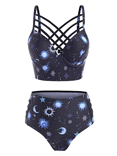 JMKEY Damen Zweiteilige Badeanzüge Badeanzug für Frauen Gothic Hexenschilder Druck Zweiteilige Push Up Tankini Sets Hohe Taille Badeanzug, stil 3, L von JMKEY