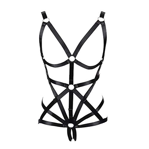 JMMHSS Body Harness BH Damen Dessous Käfig Set Punk Gothic Strumpfgürtel Brustgurt Festival Rave Stretchy Stoff Plus Size (Schwarz) von JMMHSS