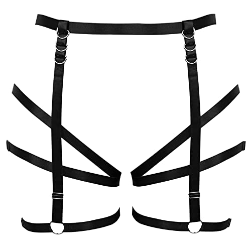 JMMHSS Damen Mode Körper Harness Bein Strumpfband Gürtel Plus Größe Hüftgurt Ausschnitt Oberschenkel Punk Karneval Kostüm (Schwarz) von JMMHSS