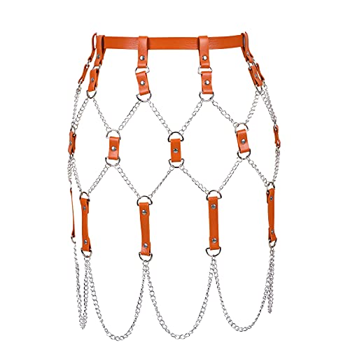 JMMHSS Leder Body Harness Strumpfband Bein Dessouskäfig Karneval Punk Gothic Verstellbarer Gürtel (Orange) von JMMHSS