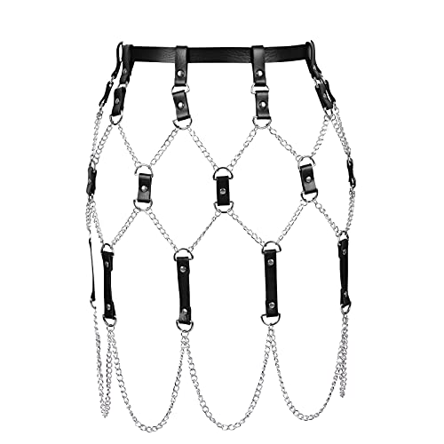 JMMHSS Leder Body Harness Strumpfband Bein Dessouskäfig Karneval Punk Gothic Verstellbarer Gürtel (Schwarz) von JMMHSS