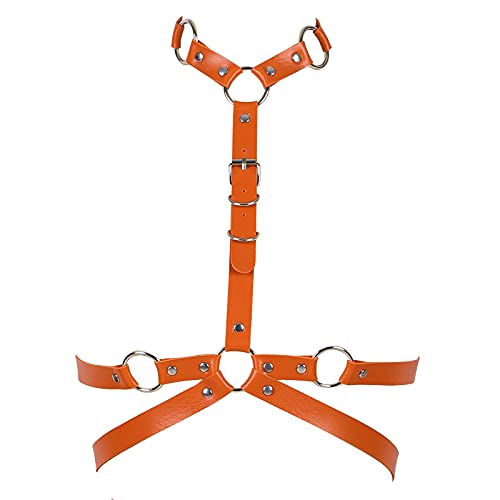 JMMHSS Leder Brust Body Harness Punk Taillengürtel Gothic Verstellbare Schnallen für Damenkostüm (Orange) von JMMHSS