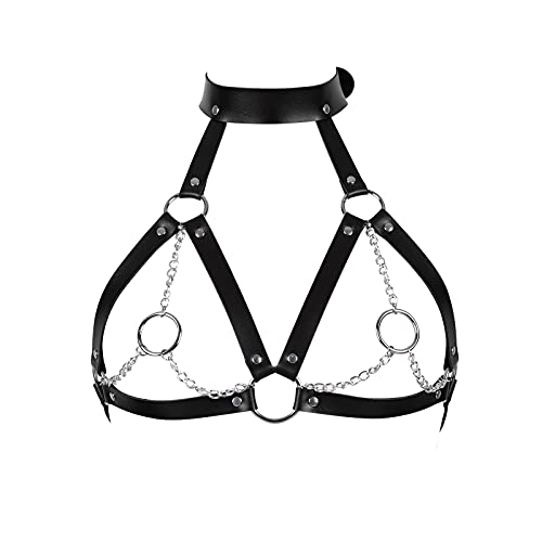 JMMHSS Leder Brust Body Harness Punk Taillengürtel Gothic Verstellbare Schnallen für Damenkostüm (Rosa) (Schwarz) von JMMHSS