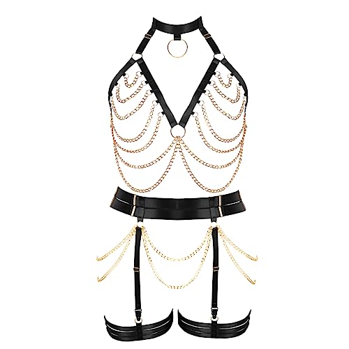 JMMHSS Plus Size Body Harness Dessous für Frauen Strappy Bein Taille Strumpfband Gürtel Set Gothic Rave Dance Halloween (Schwarz) von JMMHSS