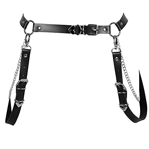 JMMHSS Punk Leder Body Harness Gürtel Bauchketten Party Body Chain Schmuck Zubehör für Frauen und Mädchen (Schwarz) von JMMHSS