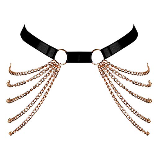 JMMHSS Punk Taillenkette Gürtel Layered Belly Body Harness Ketten Strumpfband Rave Schmuckzubehör für Frauen und Mädchen (Schwarz) von JMMHSS