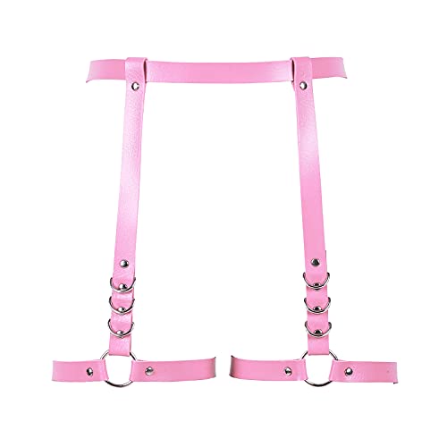 JMMHSS Punk Taillenkette Gürtel Leder Körperkette Party Beingeschirr Strumpfgürtel Körperschmuck für Frauen (Rosa) von JMMHSS