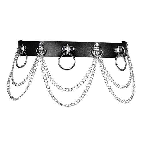 JMMHSS Punk Taillenkette Gürtel Leder Layered Belly Body Chains Rave Körperschmuck Zubehör für Frauen und Mädchen (Schwarz) von JMMHSS