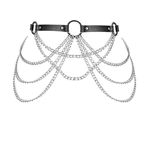 JMMHSS Punk Taillenkette Gürtel Leder geschichtete Körperketten Rave Körperschmuck Zubehör für Frauen und Mädchen (Schwarz) von JMMHSS