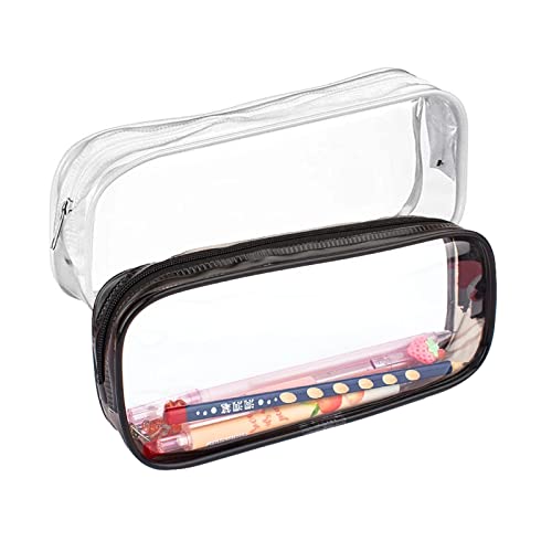 JMCOD 2 Stück Klare Federmäppchen Durchsichtige, Transparentes Federmäppchen Durchsichtig,Mäppchen PVC,PVC Bleistiftbeutel mit Reißverschluss,Stiftetasche Pencil Case Schulsachen Schlamppermäppche, von JMOCD
