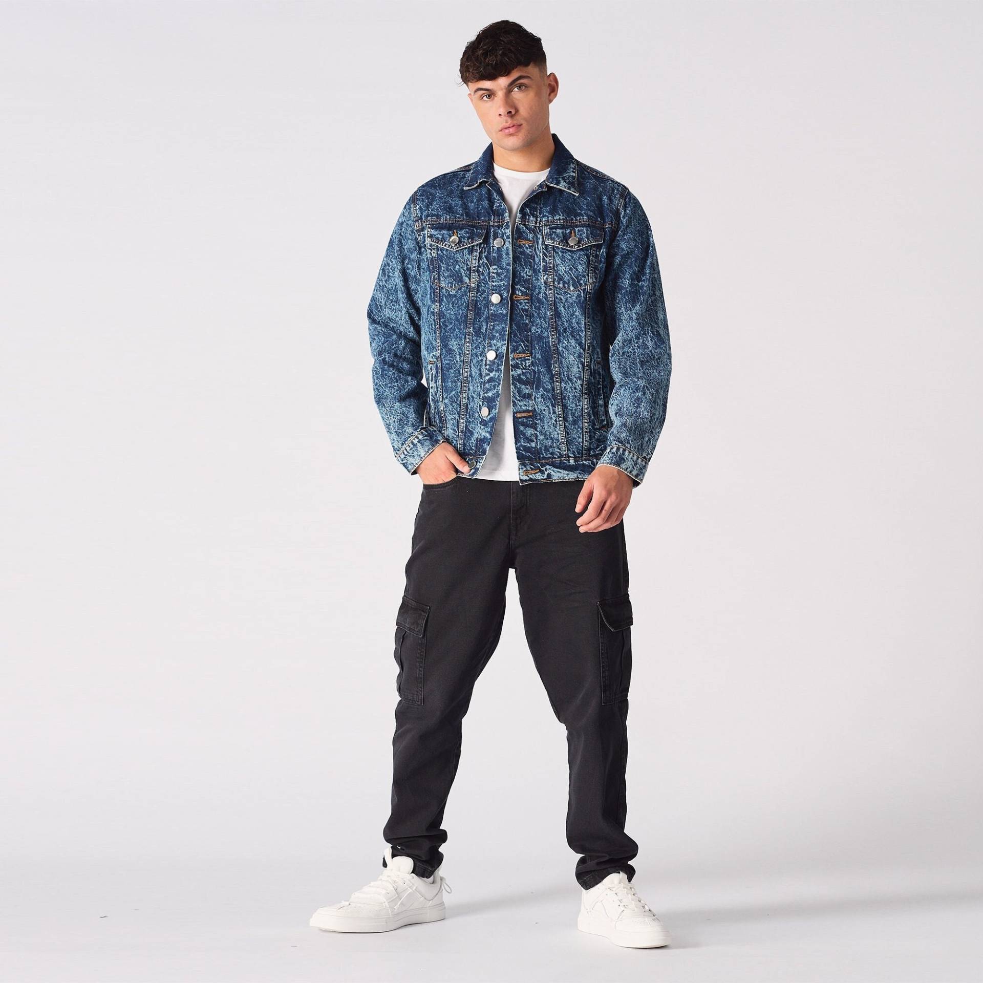 Blaue Marmor Western Jeansjacke - Herren Streetwear von JMOJOBoutique
