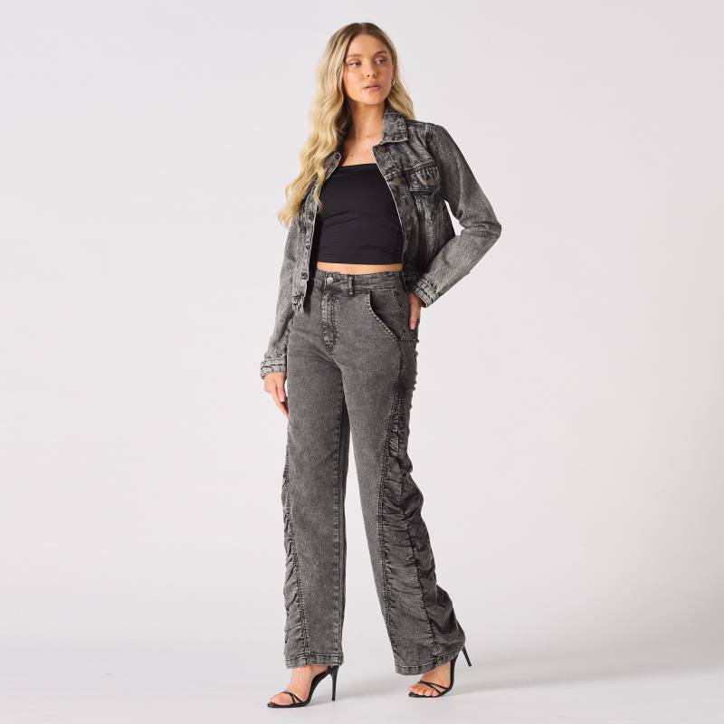 Geraffte Grey Wash Jeans Mit Weitem Bein Hoch Taillierte Flare Denim Geraffte Grey Wash Jeans Mit Weitem Bein Hoch Taillierte Flare Denim von JMOJOBoutique