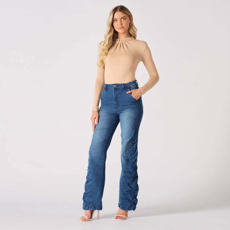 Geraffte Jeans Mit Weitem Bein Y2K Denim Hoher Taille Geraffte Jeans Mit Weitem Bein Y2K Denim Hoher Taille von JMOJOBoutique