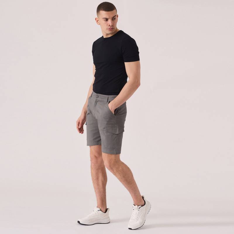 Graue Baumwoll-stretch-Slim-Fit-Cargo-Shorts Lässige Herren-Sommerbekleidung von JMOJOBoutique