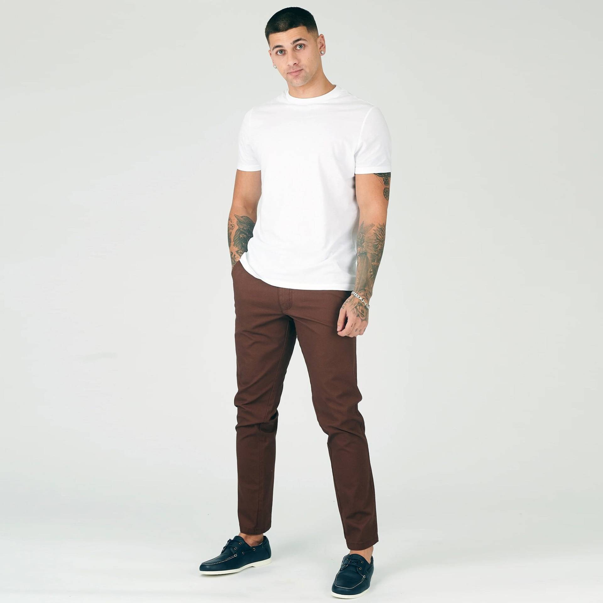 Herren Slim Fit Stretch Chino Hose Schokobraune Freizeithose von JMOJOBoutique