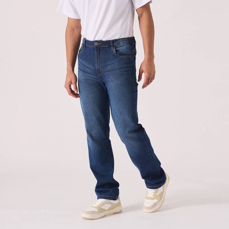 Herren Straight Fit Jeans Mid Blue Wash Stretch Denim von JMOJOBoutique