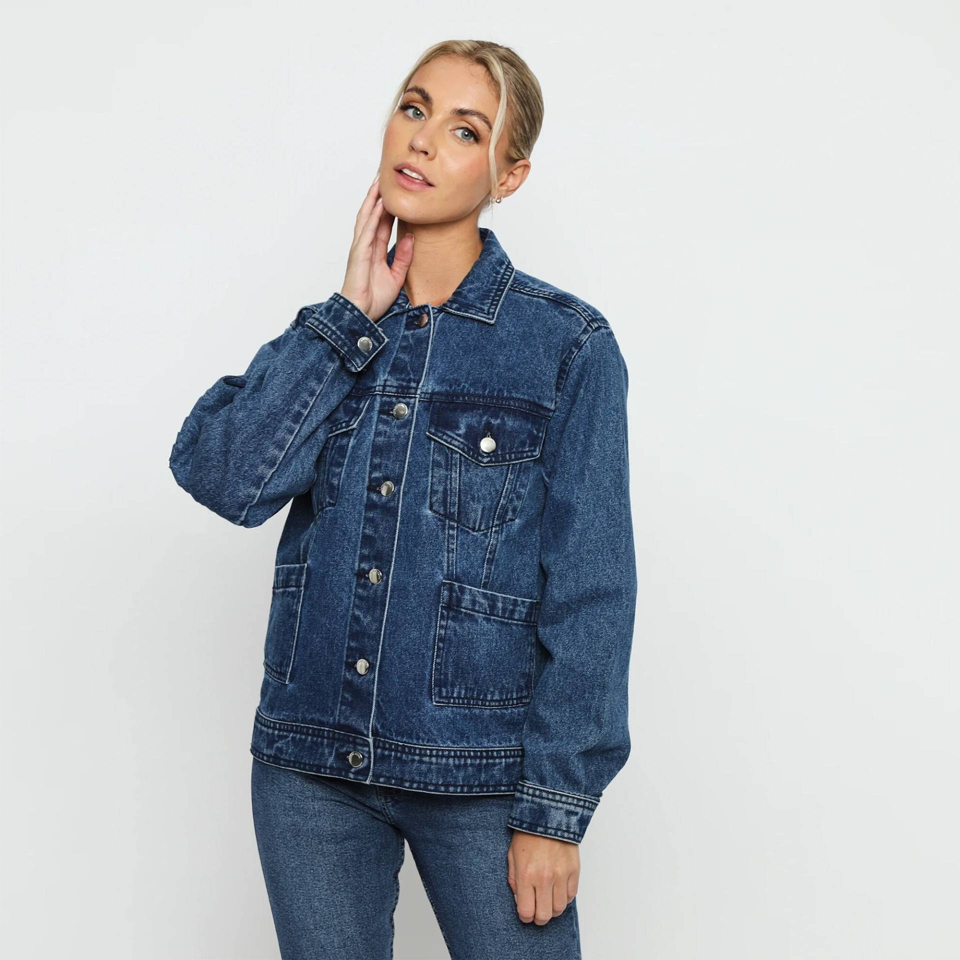 Jacke Für Frauen Track Stitch Mid Blue Wash | Jeansjacke Technik Kleidung Damen Geschenke von JMOJOBoutique