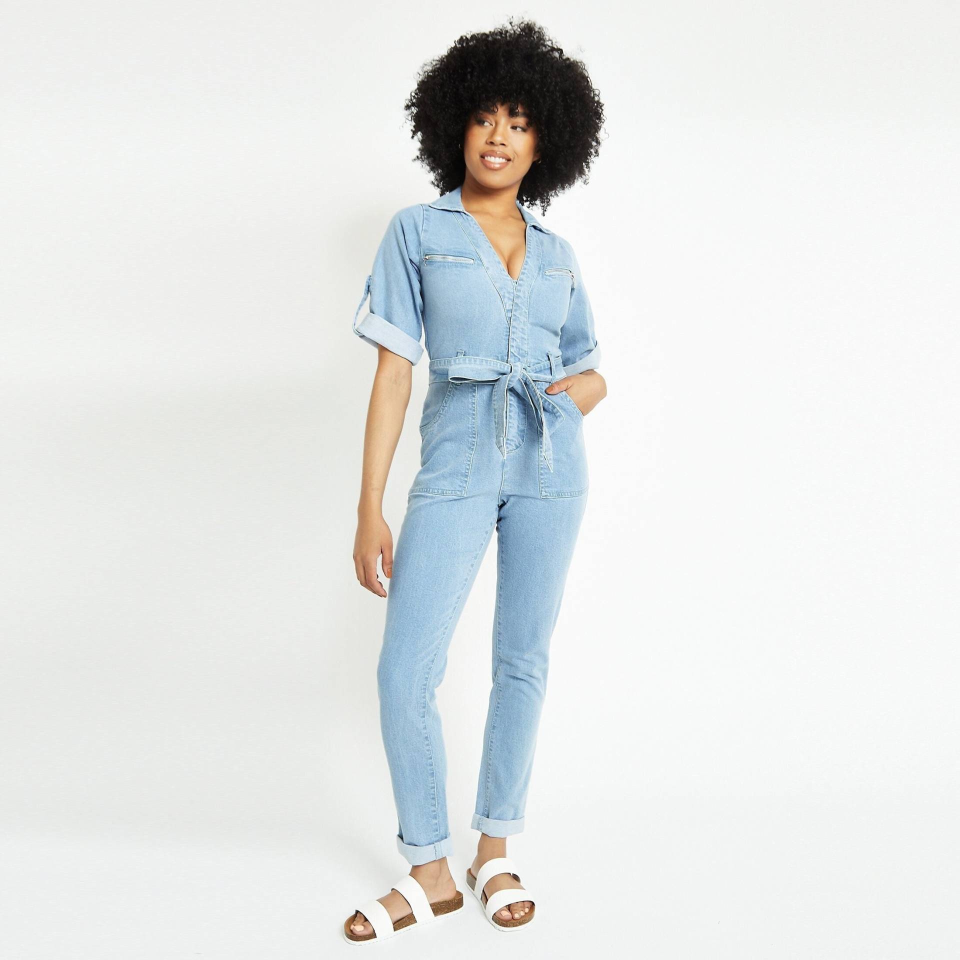 Kurzarm Strampler Hellblau Waschung | Formeller Overall Vintage Frau Jeans Jumpsuit Geschenk Für Frauen von JMOJOBoutique