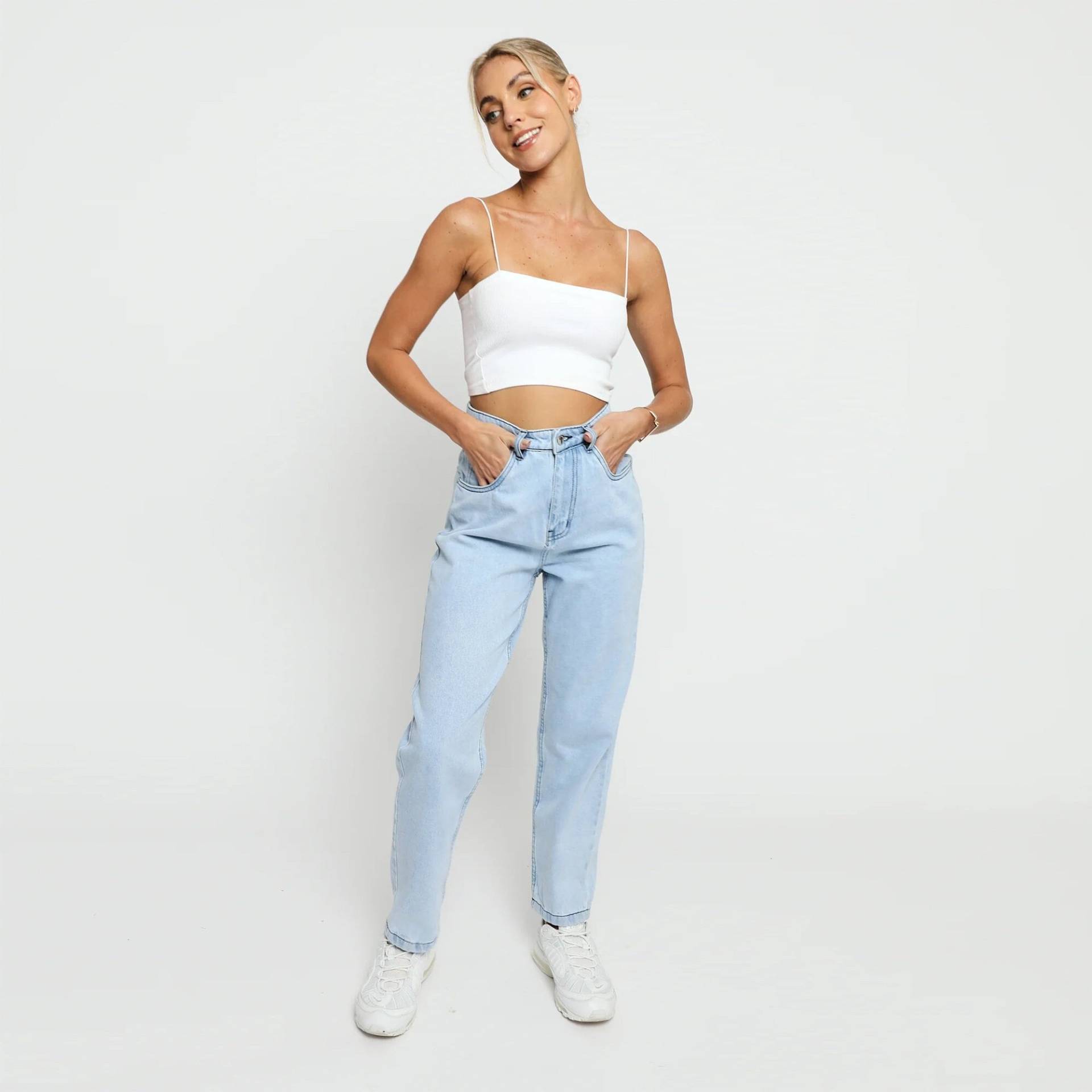Light Blue Wash Jeans Mit Geradem Bein Kontraststich Denim Light Blue Wash Jeans Mit Geradem Bein Kontraststich Denim von JMOJOBoutique