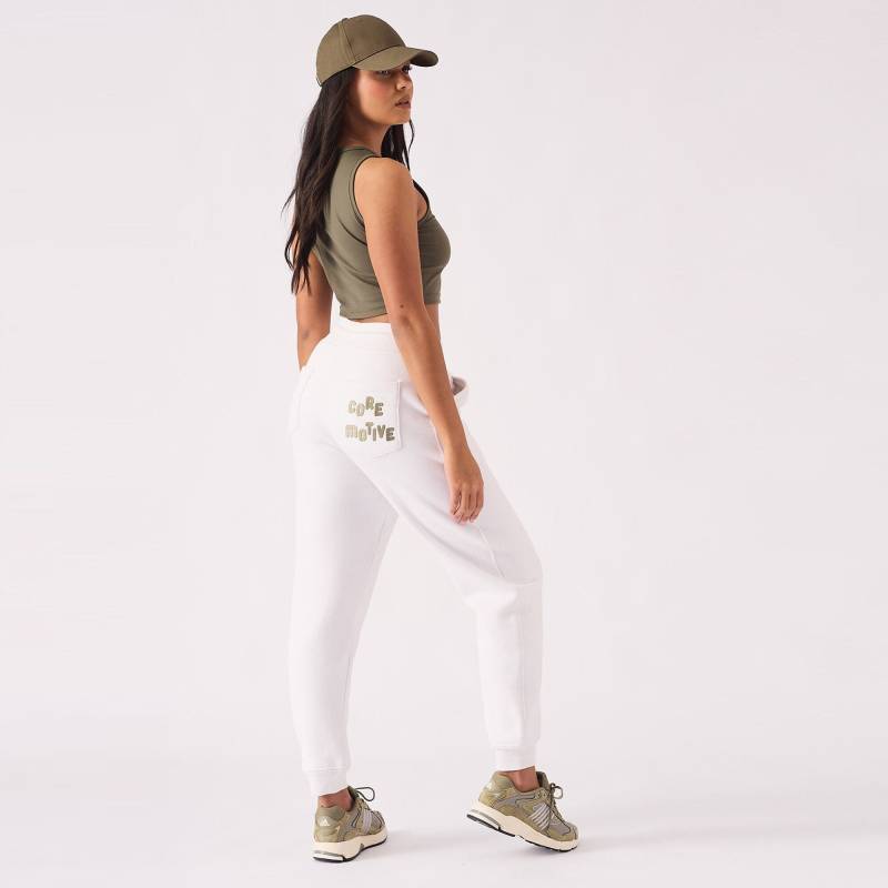Weiße Fleece Jogger Core Motiv Bestickte Hose Mit Geradem Bein Weiße Fleece Jogger Core Motiv Bestickte Hose Mit Geradem Bein von JMOJOBoutique