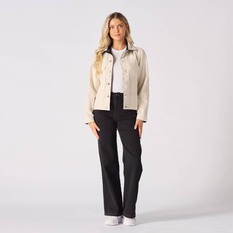 Wendejacke Aus Baumwoll-Jeans Beige Karo, Silberne Hardware Wendejacke Aus Baumwoll-Jeans Beige Karo, Silberne Hardware von JMOJOBoutique