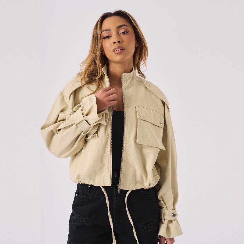 stone Cottonutensity Jacket Damen Kurzer Reißverschluss Mit Cargo-Taschen stone Cottonutensity Jacket Damen Kurzer Reißverschluss Mit Cargo-Taschen von JMOJOBoutique