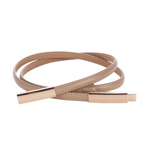 Bauchkette Damen Gürtel Schmaler Gürtel Lackleder Schmaler Taillengürtel Verstellbare Legierungsschnalle for Kleid(Beige) von JMORCO