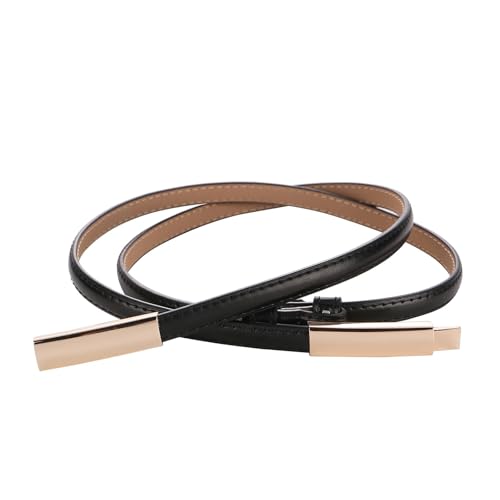 Bauchkette Damen Gürtel Schmaler Gürtel Lackleder Schmaler Taillengürtel Verstellbare Legierungsschnalle for Kleid(Black) von JMORCO