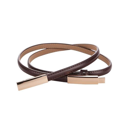 Bauchkette Damen Gürtel Schmaler Gürtel Lackleder Schmaler Taillengürtel Verstellbare Legierungsschnalle for Kleid(Coffee) von JMORCO