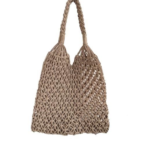 Gehäkelte Tasche Damen Tasche Eimer Baumwolle Strandtasche Gewebte Tasche Lässig Aushöhlen Solide WEICHE Schultertasche Handtasche Mit Großem Fassungsvermögen(Khaki) von JMORCO