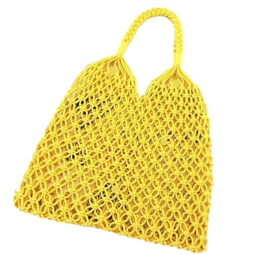 Gehäkelte Tasche Damen Tasche Eimer Baumwolle Strandtasche Gewebte Tasche Lässig Aushöhlen Solide WEICHE Schultertasche Handtasche Mit Großem Fassungsvermögen(Yellow) von JMORCO
