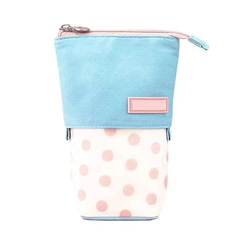 JMORCO Federmäppchen, niedlicher Stifthalter, Tasche aus Segeltuch, mit Reißverschluss, tragbare Tasche StandmäPpchen (Color : Blue Pink One Size) von JMORCO