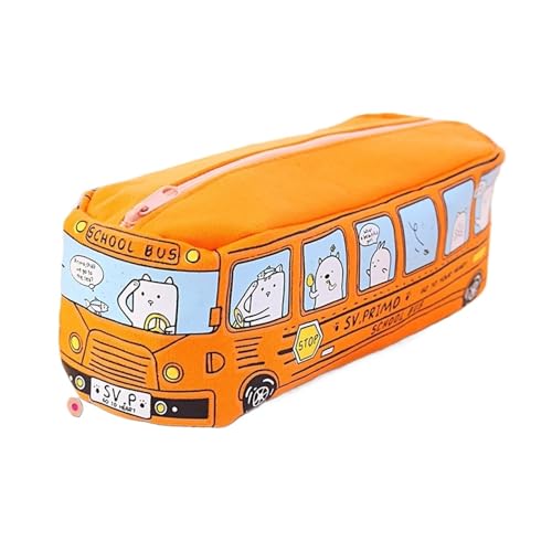 JMORCO Federmäppchen Bus niedlich Federmäppchen Leinwand Schreibwaren Box große Kapazität Federmäppchen Schule Federmäppchen for Kinder Federmäppchen Studentengeschenke (Color : Orange) von JMORCO