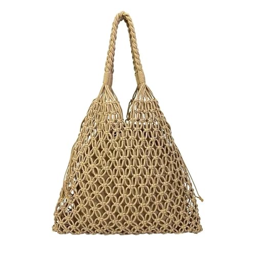 JMORCO Gehäkelte Tasche Version Hohl Mesh Tasche Multifunktionale Urlaub Reine Baumwolle Seil Gewebte Tasche Einkaufstasche Freizeit Strand Damen(Khaki) von JMORCO