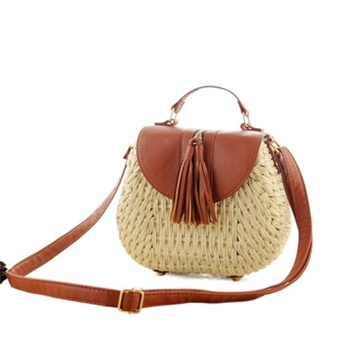 JMORCO Strohtaschen Damen gewebte Strick-Crossbody-Taschen Sommer-Frauen-Quasten-Stroh-Strand-Umhängetasche (Color : Beige) von JMORCO