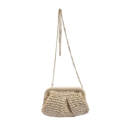 JMORCO Strohtaschen Frauen Umhängetasche Stroh Shell Tasche Sommer gewebte Rattan Handtaschen Ketten Clip Umhängetaschen for Frauen Strandtasche (Color : Beige) von JMORCO