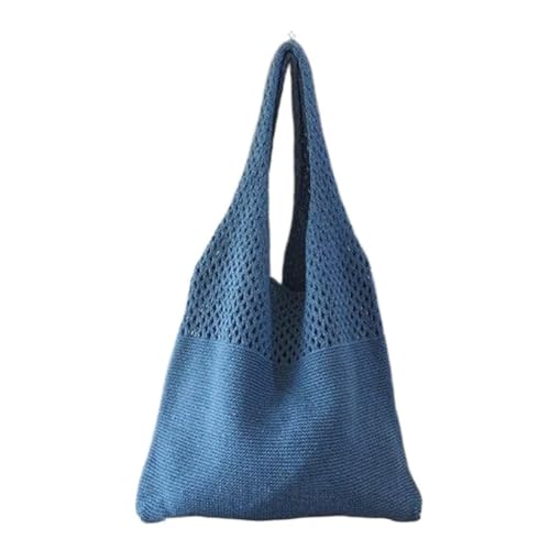 JMORCO Strohtaschen Vintage hohl gewebte Frauen Umhängetasche stricken Handtaschen große Kapazität Tragetaschen for Damen Sommer Strand Reise Shopper Geldbörse (Color : Blue) von JMORCO