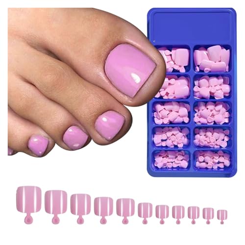 Nägel Zum Aufkleben 100PC Red Color Press on Toenails Full Cover Soild/Clear/White Short Square Fake Toes Nails False Nail Tips for Women Feet Decor(Color4) von JMORCO