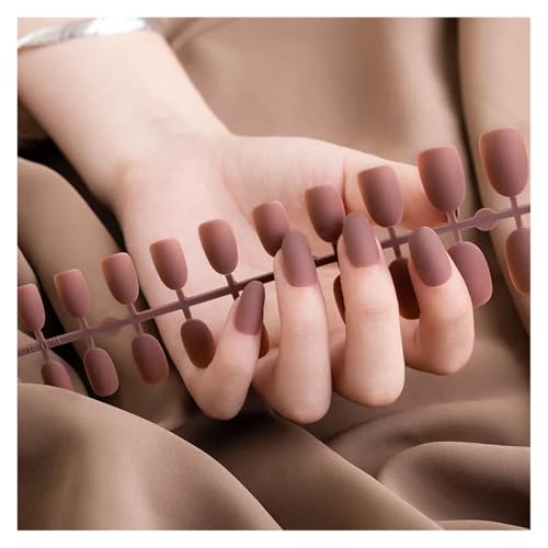 Nägel Zum Aufkleben 24Pcs/Set Strips Wearable Manicure Tools Ballerina Press on Nail Piece Matte Scrub Patch Coffin Fake Nails Artificial Finished(Dark coffee color) von JMORCO